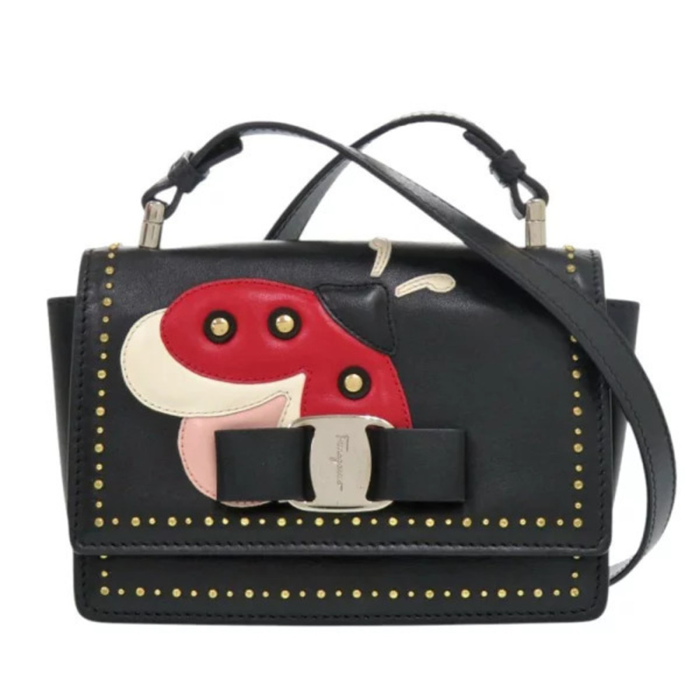 Salvatore Ferragamo Vara Ribbon Ladybug Leather Black Shoulder Bag